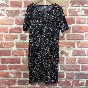 LuLaRoe Julia Dress Womens 2X Black Multicolor Floral Abstract Stretchy Sundress